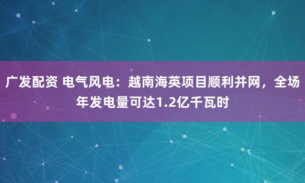 广发配资 电气风电：越南海英项目顺利并网，全场年发电量可达1.2亿千瓦时