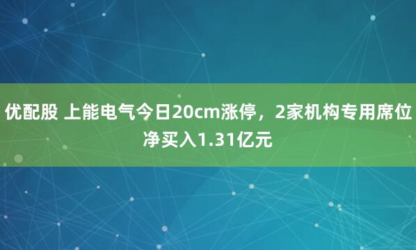 优配股 上能电气今日20cm涨停，2家机构专用席位净买入1.31亿元